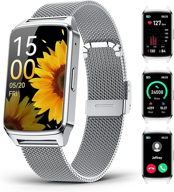 Fitness Tracker Watch for Women Men, Step Counter Compatible with iPhone Android, IP68 Waterproof Activity Tracker with Sleep Monitor, 110+ Sports Pedometer (Cold Steel Silver, 1.57)