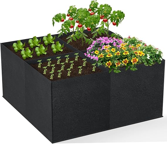 GREANER Raised Garden Beds Outdoor, 2x2FT-4 Grids Breathable Planting Container for Outdoor, Heavy Planter Raised Beds for Growing Vegetables Potatoes Flowers Herbs