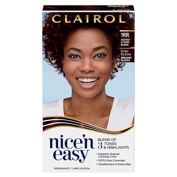 Clairol Nice'n Easy Permanent Hair Dye, 1RR Deepest Cherry Black Hair Color, Pack of 1