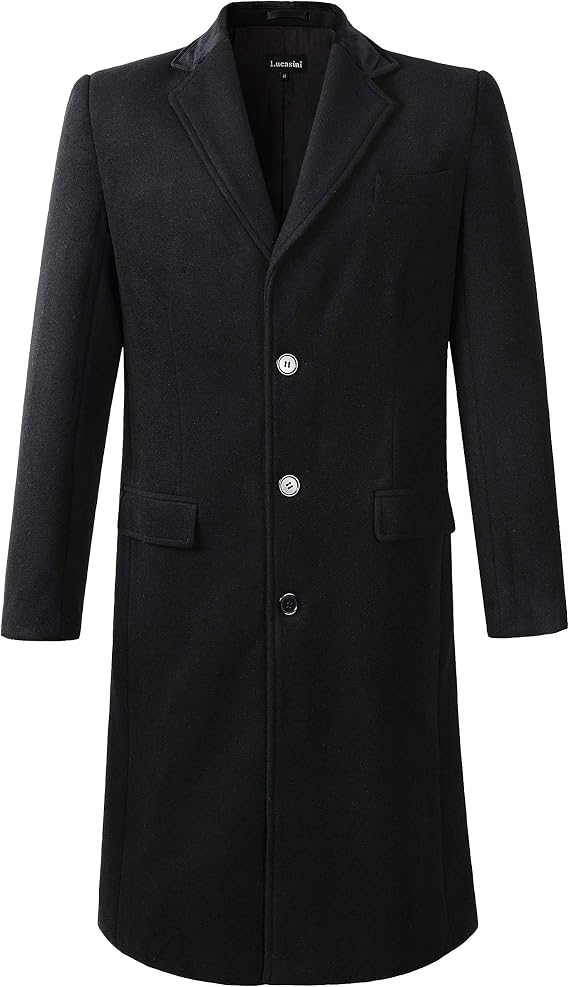 Mens Black Wool Long Covert Overcoat Warm Winter Mod Cromby Coat Peaky Blinders