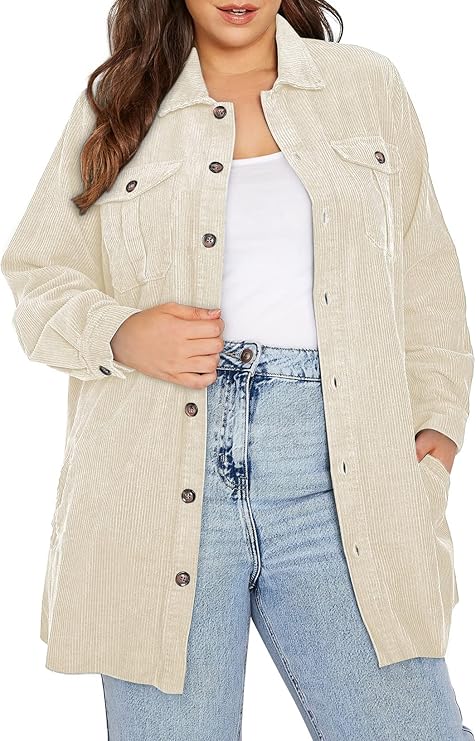 Eytino Womens Plus Size Long Sleeve Button Down Boyfriend Shirts Casual Plaid Shacket Jacket Coats(1X-5X)