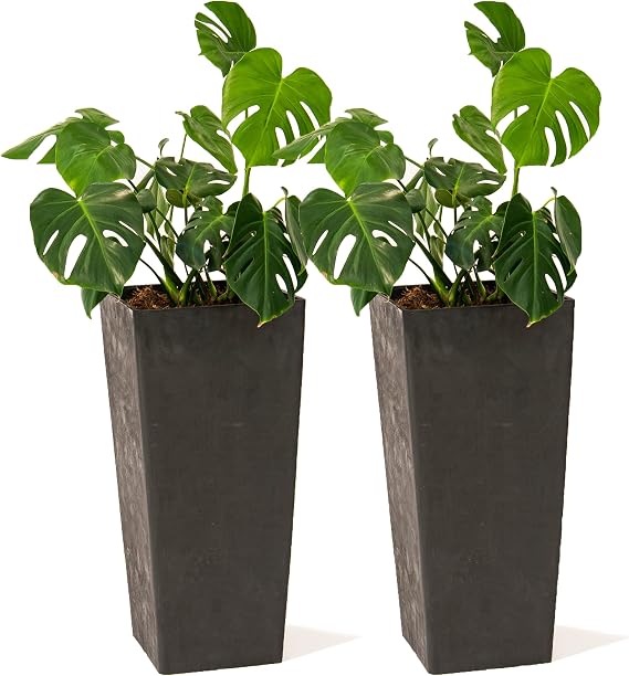 XBrand Modern 28-Inch Tall Square Planter, Tapered Design for Indoor & Outdoor Use, Patio Decor, Set of 2, Black