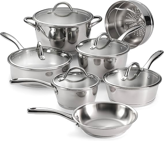 Tramontina 80154/522 Gourmet Stainless Steel Tri-Ply Base Cookware Set, 12 Piece, Made in Brazil