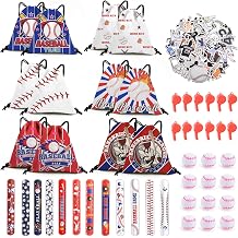 98 PCS Baseball Party Favors, Baseball Goodie Bags for boys, Baseball Party Decorations Supplies for Kids include Baseball Drawstring Bags, Whistles, Stickers, Fidget Spinners and Bracelets