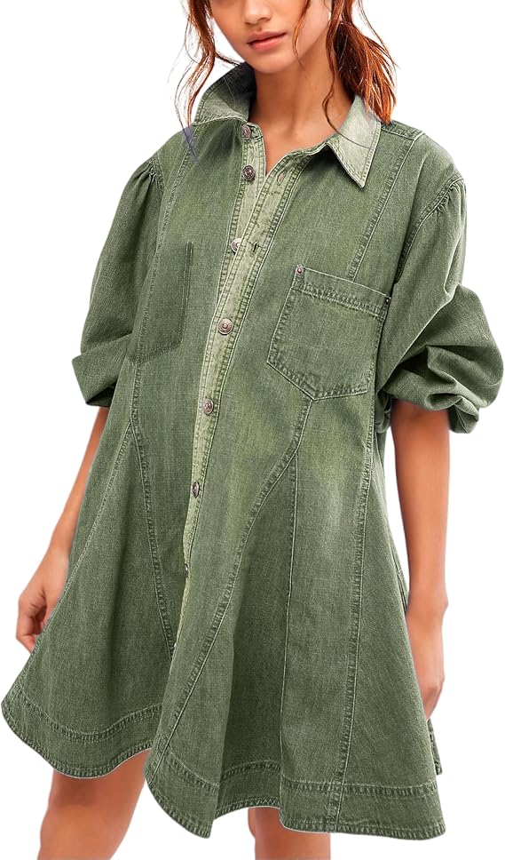 Gozoloma Women's Denim Dress with Chest Pocket