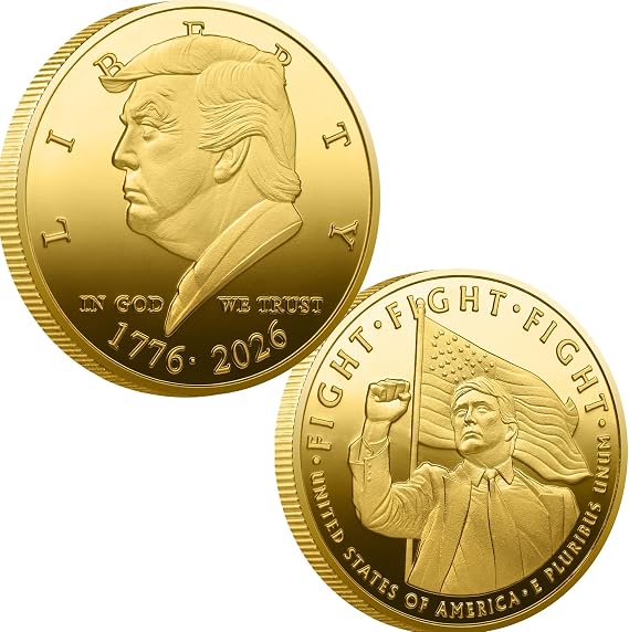 Trump 2026 Commemorative Coin 1776-2026 USA 250th Anniversary Challenge Coin Double Sided Gold Plated Collectible Coin, in God We Trust Liberty Patriotic Coin, American Flag Gift for Collectors(A)