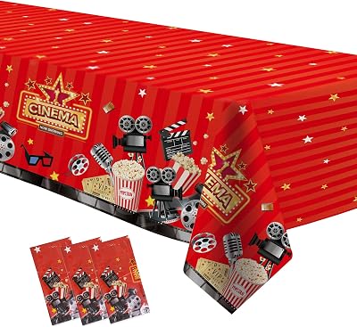 Movie Night Party Tablecloths Supplies, Disposable Movie Party Decorations Table Cover, Red Carpet Awards Ceremony Theme Birthday Table Cloths, 3 Pack, 54in x 108in