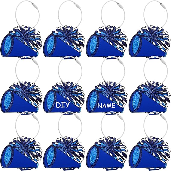 Liliaafar 12 Pcs Cheer Luggage Tags for Suitcases Pompom Tags,Blue