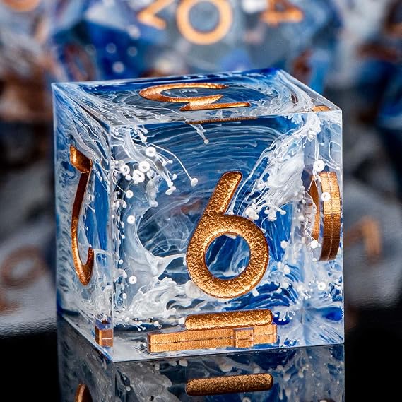 ARUOHHA Resin Sharp Edge Dice DND Dragons Dice Set Blue D and D Dice with Gift Box 7PCS Dungeons Polyhedral Dice Set Role Playing Games D20 D12 D10 D8 D6 D4