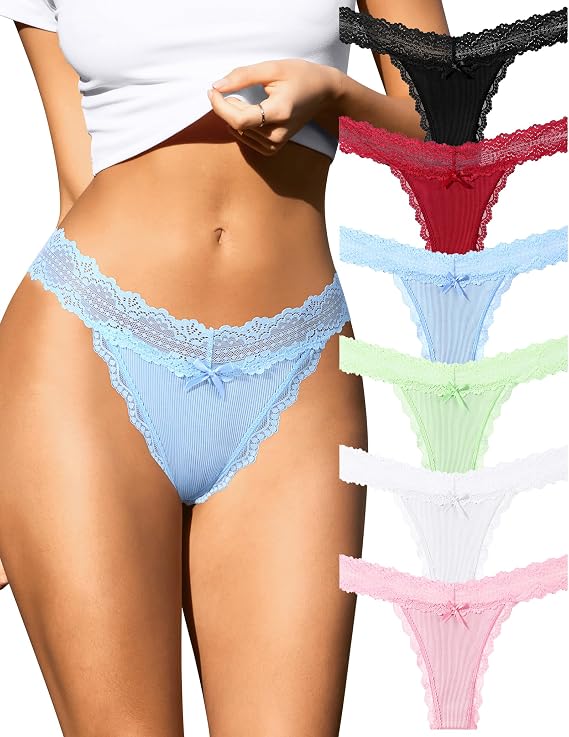 Thongs for Women Sexy Lace Underwear Stretch Seamless No Show Tanga Ladies Soft Breathable T Back Panties Multipack