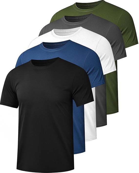 Kinglaman 1/5 Pack Mesh Workout Shirts for Men Dry Fit Gym Quick Dry Athletic Short Sleeve Sports T-Shirt Moisture Wicking