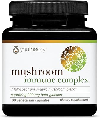 Youtheory Mushroom Immune Complex - Vegan Immune Support Supplement - Organic Mushroom Blend with Chaga, Cordyceps, Lions Mane, Maitake & More - 60 Vegetarian Capsules