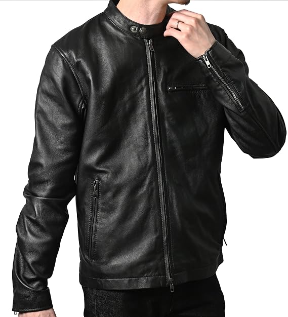 RIDEZ Genuine Leather Leather Jacket Motorcycle Biker Jacket Leather Jacket Spring Autumn Winter Men's Brand Single Black Sheep ACE RLJ110 Black L