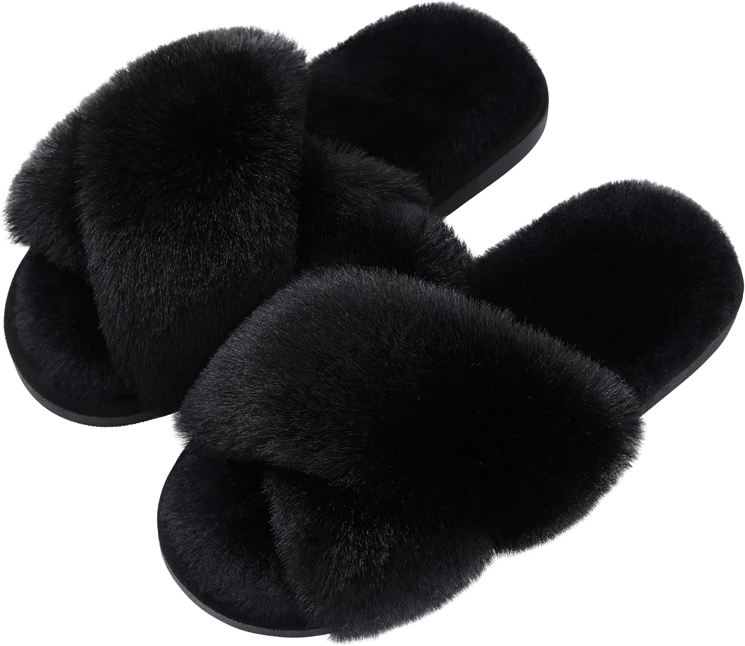 Evshine Womens Fuzzy Slippers Cross Band Memory Foam House Slippers Open Toe