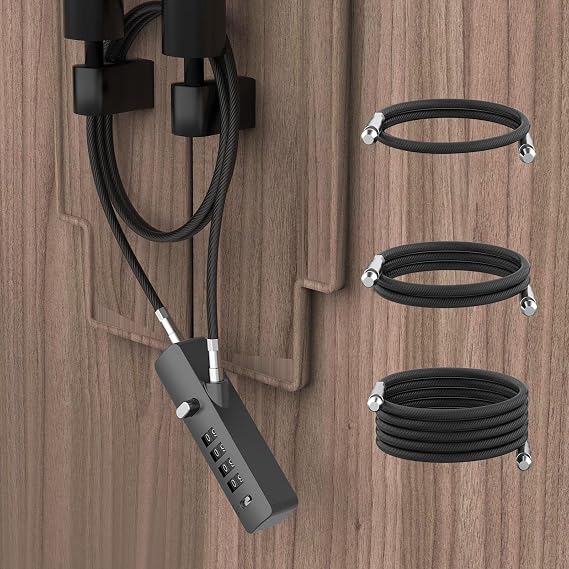 Cable Locks with Combination, Wire Rope 4-Digit Combination Ski Lock with 3 Lengths Steel Cables for Closet, Gate, Bike, Luggage, Snowboard, Cabinet, Wardrobe, Fence, Fridge (Gray - 1pc)