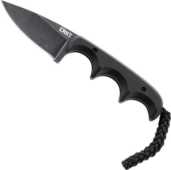 COLUMBIA RIVER KNIFE & TOOL Compact Fixed Blade Knife Minimalist Black Drop Point Neck Knife Folts Utility Knife Stone Wash Blade G10 Handle Nylon Sheath 2384K