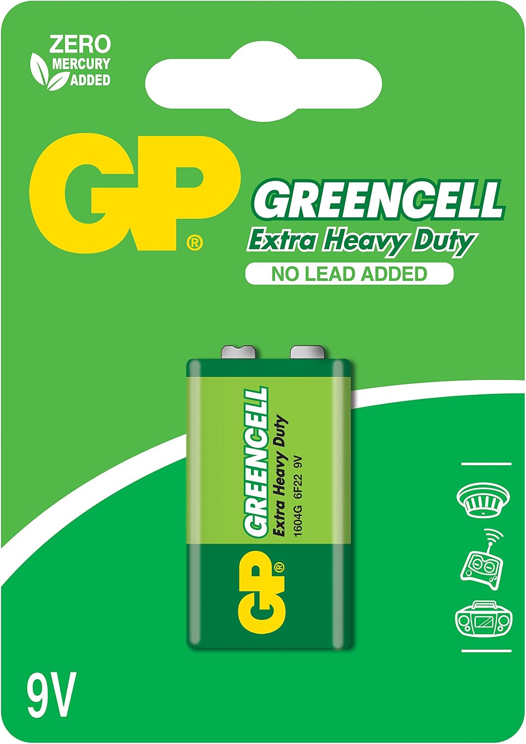 Gp Batteries Gp1604G Greencell 6F2212229V Battery, 9 Volt, Single Card
