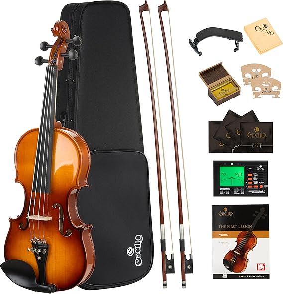 Cecilio 1/2 Violin Solidwood Violin with Hard Case, Bow, Rosin, Tuner, Shoulder Rest & Lesson Book Ideal for Beginners