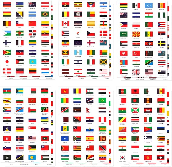 BENBO 384pc World Flag Stickers - Country Flags of The World (192 Countries) for School, Journal, Scrapbook