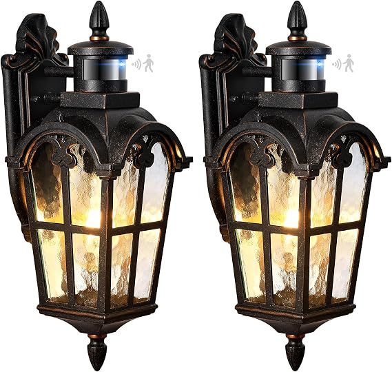 VIANIS 16.4" Motion Sensor Outdoor Lights, 2-Pack Vintage ORB, Aluminum