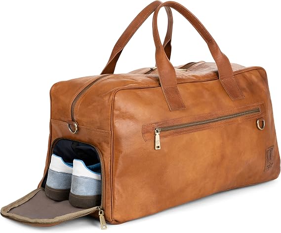 Berliner Bags Vintage Full Grain Leather Duffle Bags Men Austin XL, Brown