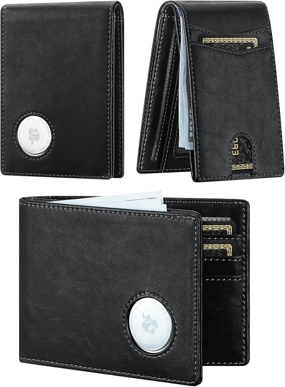 furid Leather Wallet Compatible with Airtag: Slim Air Tag Wallet for Men RFID Blocking, Bifold, Front Pocket, Minimalist Card Holder