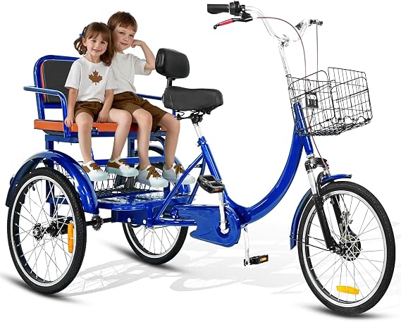 MOOITZ Adult Tricycle, 20 Inch 3-Wheel Bikes, Trike for Adults with Seat, Low Step-Through Cruiser Bike with Front and Rear Baskets, Adult Tricycles for Women, Seniors, Men