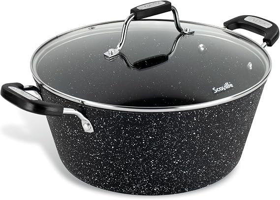Scoville NEVERSTICK 28cm Stock Pot with Lid, Deep Non-Stick Cooking Pot, 5.5L, Suitable for All Hobs Including Induction, Rapid Heat Conduction, PFOA Free, Dishwasher Safe, Aluminium, Black