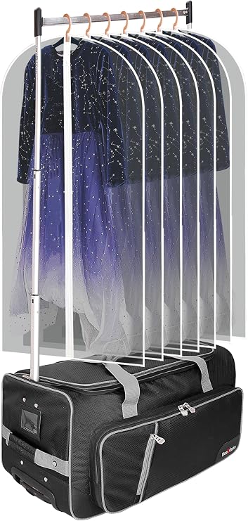 Dance Bag With Garment Rack,23inch Dance Competition Garment Bags with Clothes rack,Suitcase,Rolling duffle For Travel, Wheeled Drop-Bottom Upright Luggage Closet Suitcase (Grey