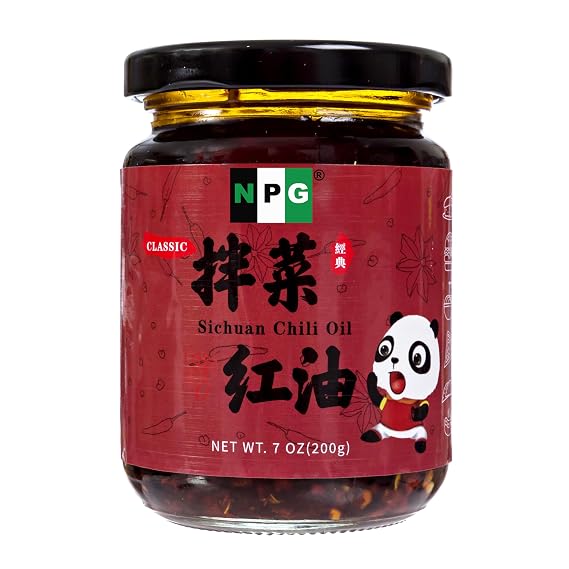NPG Sichuan Chili Crisp Oil 7 oz, Medium Heat | Bold Sichuan Flavor, perfect for noodles, dumplings, rice, fried rice and dipping, crispy chili crisp, ready to use