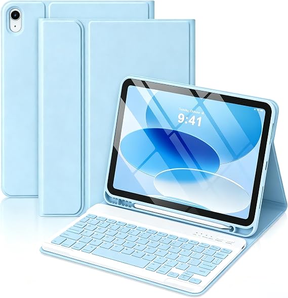 for iPad A16 11th 10th Generation Case with Keyboard, Blue | Wireless Detachable Folio Keyboard Cover, Pencil Holder, for iPad A16 11 inch 2025/10th Generation 10.9 inch 2022