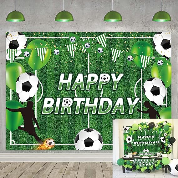 Soccer Happy Birthday Backdrop 7X5FT Soccer Theme Photography Backdrop for Soccer Birthday Party Decorations Banner Football Field Photo Background (210x150cm)