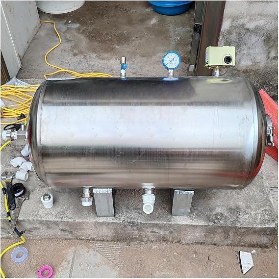 Well Pressure Tank 100L 160L 200L 250L 300L 500L, Stainless Horizontal Water Pressure Tank for Sprinkler/Water System, Water Wells Storage Containers with Air Release Valve & Removable Base(10