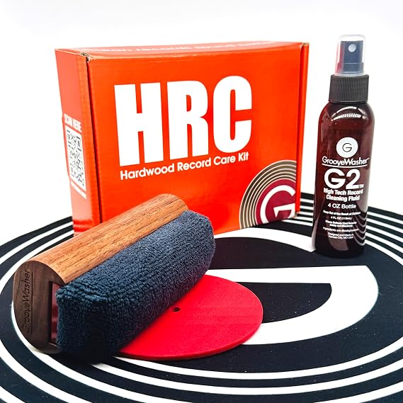 GrooveWasher Vinyl Record Cleaning Kit Handcrafted Hardwood Handle with Scratch-Free Microfiber Pad, Essential LP Care System Includes G2 Cleaning Fluid Spray + Bonus, Erase Fingerprint Oils & Dirt