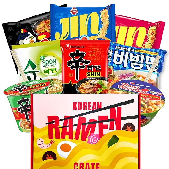 Asian Ramen Gift - Character Box | 8 Korean Ramen + 2 Chopsticks | Gift for Korean Food Box | The Spicy Noodle Challenge for Student and Adult - Journey of Korea