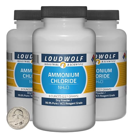 Ammonium Chloride / 1.5 Pounds / 3 Bottles / 99.9% Pure ACS Reagent Grade/Dry Powder