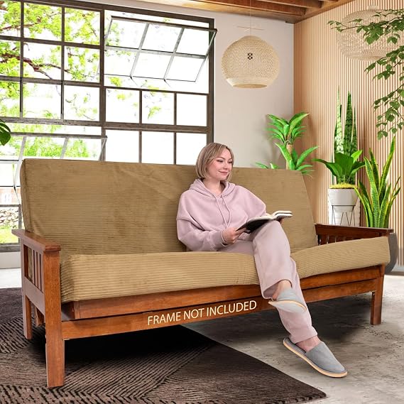 FoammaUSA Premium Corduroy Futon Couch Mattress Made in USA 6-Inch Memory Foam Infused Easy fold Sofa Bed with Heavy-Duty Zipper & Removable Cover, CertiPUR-US Certified (Frame Not Included)