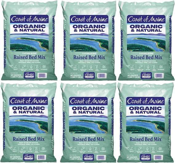 Coast of Maine Castine Blend Organic and Natural Raised Bed Mix, 1 cu ft (Pack of 6), RTU for Growing Vegetables, Herbs and Flowers