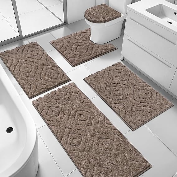 Ileading Bathroom Rugs Sets 5 Piece, Non Slip Washable Bath Mat Set