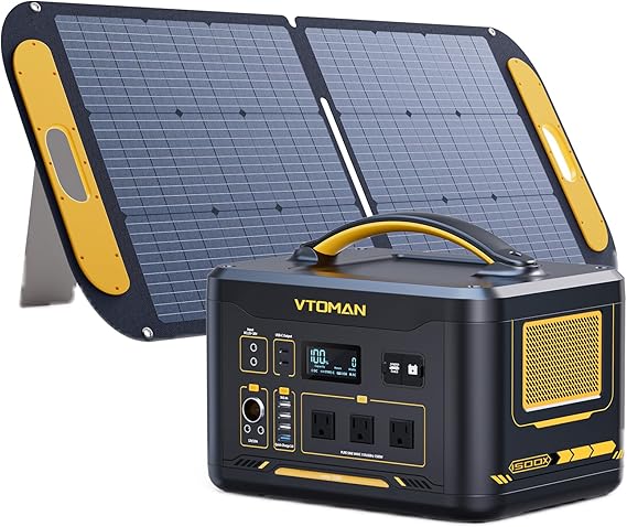 VTOMAN Jump 1500X Portable Power Station with 110W Solar Panel | 828Wh LiFePo4 Solar Generator Kit with 1500W Pure Sine Wave Output, Dual 100W USB-C and MPPT for Home Backup RV Camping