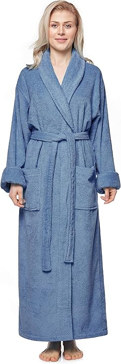 Arus Women's Long Style Full Length Thick Shawl Collar Turkish Bathrobe | Thick Shawl Collar Robe