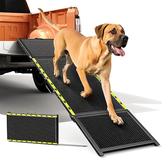 Pawaboo 74" L & 20" W Longest Dog Ramp for Car Foldable | Extra Wide Portable Pet Dog Ramps for Large Dogs, Dog Car Ramp for SUV/Truck/RV, Lightweight Ramps with Non-Slip Mesh, Black