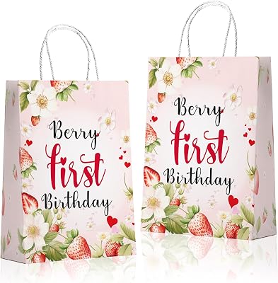 Usumz Berry First Birthday Goodie Bags Berry Sweet One Strawberry Baby Shower Birthday Candy Bags Red Green 20Pcs