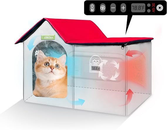 Electric Cooling House for Cat Heated Cat Bed & Cooling Cat Cave - Air-Conditioned Cat House with Smart Thermostat, Season Hot Summers & Cold Winters, Easy to Clean & Portable