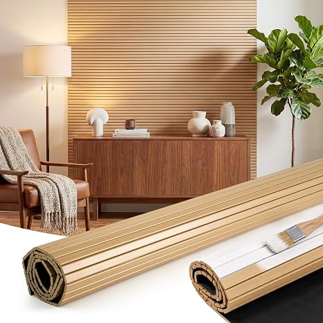 2 Pack 59 x 47 Inches 40 Sq ft Flexible Fluted Wood Slatwall Panels White Pole Oak Tambour Wall Panel Wrap for Curved Walls Kitchen Island Bar Front Cabinet Wrap DIY Accent Wall Ceiling