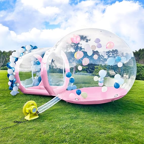 10FT Inflatable Bubble House Dome for Kids, Clear PVC Inflatable Bubble House Tent with Tunnel, Bubble Balloon House with Air Blower, 600W Air Pump for Party,Green