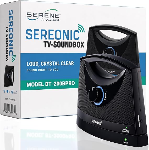 SEREONIC Portable Wireless TV Speakers for Smart TV - Ideal for TV Watching Without The Blaring Volume - Wireless Speakers for TV Designed for Hard of Hearing, Elderly, and Seniors - 100ft Range