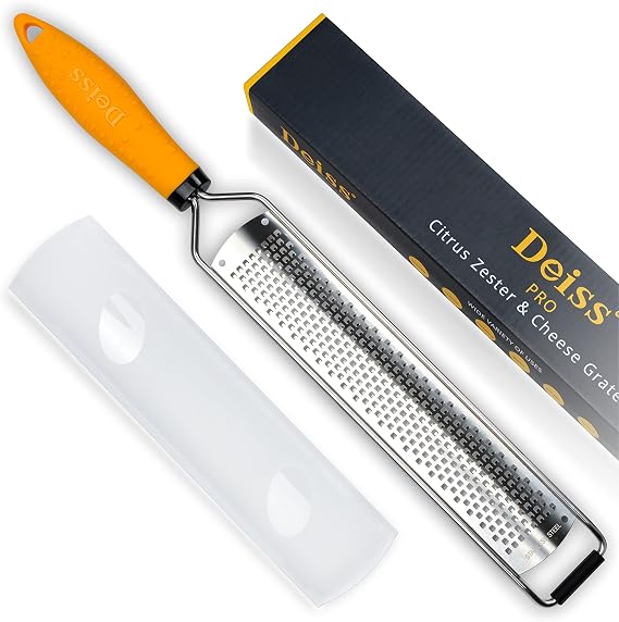 Deiss PRO Citrus Lemon Zester & Cheese Grater Parmesan Cheese, Lemon, Ginger, Garlic, Nutmeg, Chocolate, Vegetables, Fruits - Razor-Sharp Stainless Steel Blade + Protect Cover - Dishwasher Safe