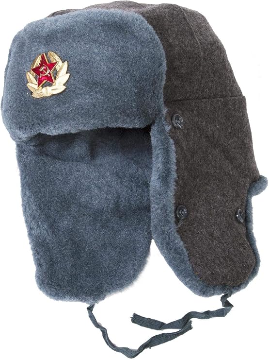 Authentic Russian Army Ushanka Winter Hat, with Soviet Army soldier insignia