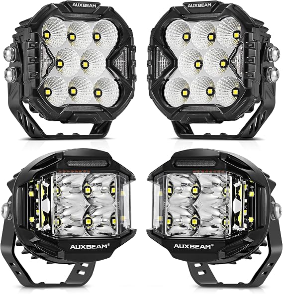 Auxbeam 4 Inch LED Cube Pod Lights with Amber Covers, Offroad Driving Lights for Jeep Truck Pickup SUV ATV UTV (4PCS)